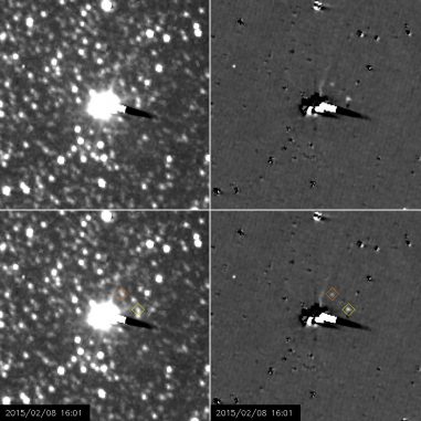 Die Monde Nix und Hydra bei der Umkreisung Plutos, aufgenommen von der Raumsonde New Horizons. (NASA / Johns Hopkins APL / Southwest Research Institute)