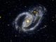 Ultraviolettbild des interagierenden Galaxienpaars NGC 1097 und NGC 1097A, aufgenommen vom Galaxy Evolution Explorer (GALEX). (NASA / JPL-Caltech / SSC)