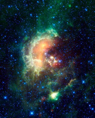 Der Kaulquappennebel, aufgenommen vom Wide-Field Infrared Survey Explorer (WISE). (NASA / JPL-Caltech / UCLA) Der Kaulquappennebel, aufgenommen vom Wide-Field Infrared Survey Explorer (WISE). (NASA / JPL-Caltech / UCLA)