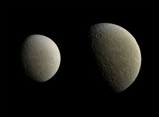 Der Saturnmond Rhea, aufgenommen von der NASA-Raumsonde Cassini am 9. Februar 2015. (NASA / JPL-Caltech / Space Science Institute) Der Saturnmond Rhea, aufgenommen von der NASA-Raumsonde Cassini am 9. Februar 2015. (NASA / JPL-Caltech / Space Science Institute)
