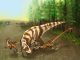 Zwei Dinosaurier der neu identifizierten Art Saurornitholestes sullivani attackieren einen jungen Hadrosaurier der Art Parasaurolophus tubicen (Illustration by Mary P. Williams)