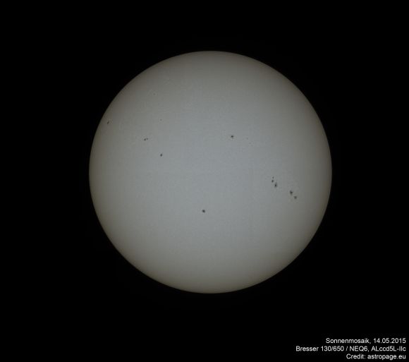 Sonnenmosaik, aufgenommen mit einer Planetenkamera an einem Newton 130/650. (astropage.eu)