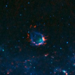 Dieses Bild der Sternentstehungsregion RCW 120 wurde aus Daten des Atacama Pathfinder Experiment (APEX) und des Midcourse Space Experiment (MSX) erstellt. (ESO / APEX & MSX / IPAC / NASA)