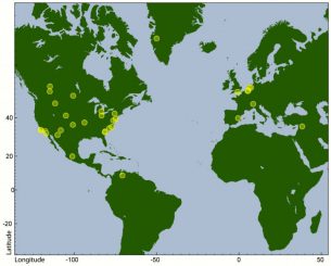 Diese Karte zeigt die Orte, an denen Daten über die YDB-Grenzschicht gesammelt wurden. (UCSB)