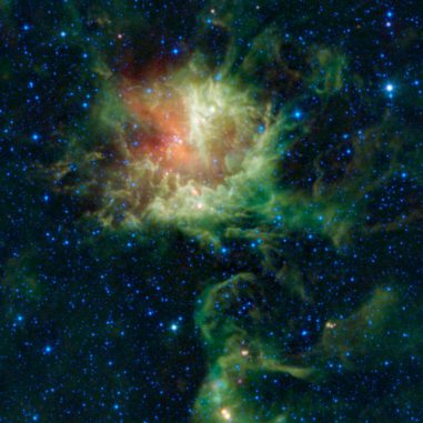 Diese Aufnahme der Sternentstehungsregion NGC 281 im Sternbild Cassiopeia basiert auf Beobachtungsdaten des Wide-field Infrared Survey Explorer (WISE). (NASA / JPL-Caltech / UCLA)