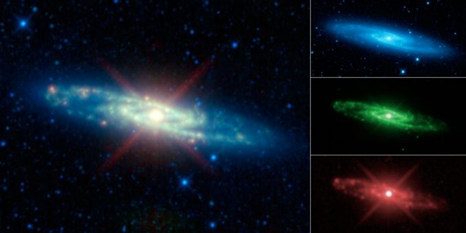 Infrarotaufnahme der Sculptor-Galaxie vom Wide-field Infrared Survey Explorer (WISE). (NASA / JPL-Caltech / UCLA) Infrarotaufnahme der Sculptor-Galaxie vom Wide-field Infrared Survey Explorer (WISE). (NASA / JPL-Caltech / UCLA)