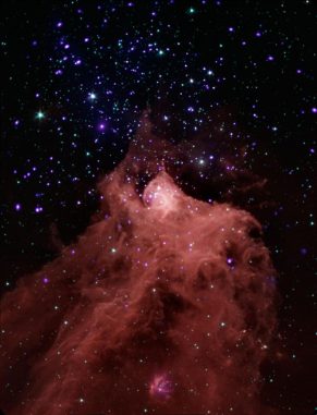 Cepheus B, hier ein Bild aus Daten der Weltraumteleskope Chandra und Spitzer, ist eine riesige Molekülwolke, in der neue Sterne entstehen. (NASA / CXC / JPL-Caltech / PSU / CfA)