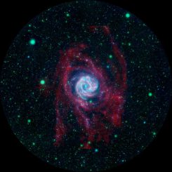 Die Südliche Feuerradgalaxie, basierend auf Daten des Galaxy Evolution Explorer (GALEX) und des Very Large Array (VLA). (NASA / JPL-Caltech / VLA / MPIA)