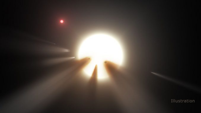 Diese Illustration zeigt einen Stern hinter einem zerbrochenen Kometen (NASA / JPL-Caltech) Diese Illustration zeigt einen Stern hinter einem zerbrochenen Kometen (NASA / JPL-Caltech)