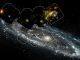 Der umrandete Bereich markiert das Gebiet der Andromeda-Galaxie, das von NuSTAR in energiereichen Röntgenwellenlängen beobachtet wurde, siehe kleines Bild. (NASA / JPL-Caltech / GSFC)