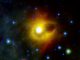 Spitzer-Aufnahme der Umgebung um den Magnetar SGR 1900+14 in infraroten Wellenlängen. (NASA / JPL-Caltech)