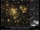 Der Galaxienhaufen Abell 1689, aufgenommen vom Weltraumteleskop Hubble. Die kleinen Bilder zeigen die Position der weit entfernten Galaxie A1689-zD1. (Hubble / ACS / WFC NICMOS, NASA, ESA, and L. Bradley (JHU), R Bouwens (UCSC), H. Ford (JHU), and G. Illingworth (UCSC))