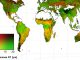 Globale Karte der durchschnittlichen Verweildauer von Kohlenstoff in lebender Biomasse und totem organischen Kohlenstoff in Kohlenstoffspeichern auf der ganzen Welt, angegeben in Jahren. (A. Anthony Bloom)