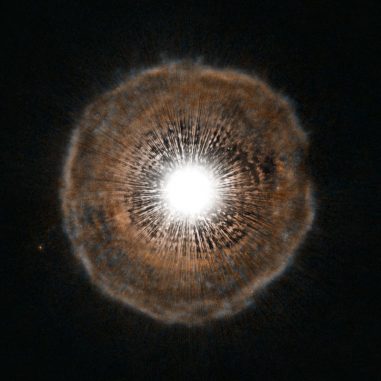 U Camelopardalis gehört zu den sogenannten Kohlenstoffsternen. Diese Aufnahme stammt vom Weltraumteleskop Hubble. (ESA / Hubble, NASA and H. Olofsson (Onsala Space Observatory))