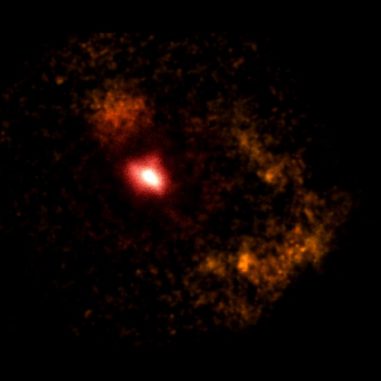 Der Pulsar PSR 0540-69 befindet sich im Zentrum des hellen Bereichs und ist hier nicht direkt sichtbar. (NASA / CXC / SAO) Der Pulsar PSR 0540-69 befindet sich im Zentrum des hellen Bereichs und ist hier nicht direkt sichtbar. (NASA / CXC / SAO)