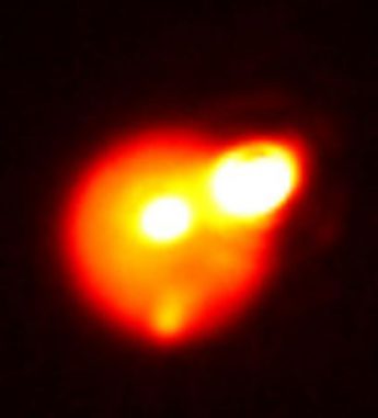 Vulkanausbruch auf dem Jupitermond Io, aufgenommen vom Gemini North Telescope auf Hawaii. (NSF / NASA / JPL-Caltech / UC Berkeley / Gemini Observatory)