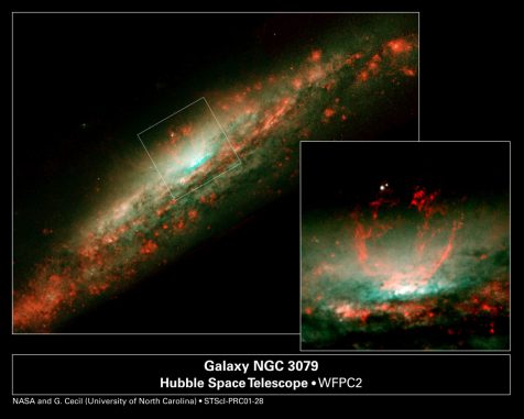 NGC 3079, aufgenommen vom Weltraumteleskop Hubble. (NASA, Gerald Cecil (University of North Carolina), Sylvain Veilleux (University of Maryland), Joss Bland-Hawthorn (Anglo- Australian Observatory), and Alex Filippenko (University of California at Berkeley)) NGC 3079, aufgenommen vom Weltraumteleskop Hubble. (NASA, Gerald Cecil (University of North Carolina), Sylvain Veilleux (University of Maryland), Joss Bland-Hawthorn (Anglo- Australian Observatory), and Alex Filippenko (University of California at Berkeley))