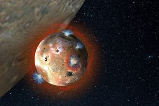 Illustration der Atmosphäre von Io, während sie bei einer Finsternis kollabiert. (Image Courtesy of Southwest Research Institute)