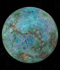 Merkur auf einer Falschfarbenaufnahme. (NASA / JHUAPL / Carnegie Institution of Washington / USGS / Arizona State University)