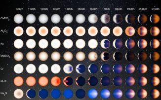Diese Illustration zeigt auf Basis von Computermodellen, wie die unterschiedlichen Temperaturen und Wolkenzusammensetzungen für eine Person in einem Raumschiff über der Tagseite des Planeten aussehen würden. (NASA / JPL-Caltech / University of Arizona / V. Parmentier)