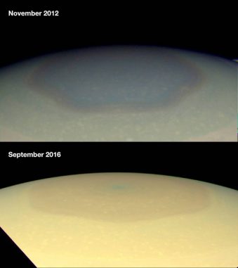 Saturn in natürlichen Farben, aufgenommen von der Raumsonde Cassini in den Jahren 2012 und 2016. (NASA / JPL-Caltech / Space Science Institute / Hampton University)