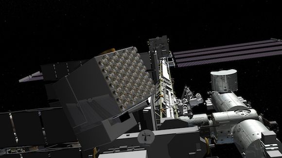 Künstlerische Darstellung des NICER-Instruments an Bord der Internationalen Raumstation ISS (NASA)