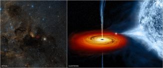 Optische Aufnahme von Cygnus X-1 (links) und eine Illustration (rechts). (Optical: DSS; Illustration: NASA / CXC / M.Weiss)