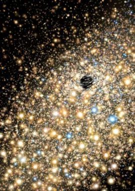 Künstlerische Illustration von Sternen, die sich in das Zentrum einer elliptischen Galaxie bewegen (Gemini Observatory / AURA artwork by Lynette Cook)
