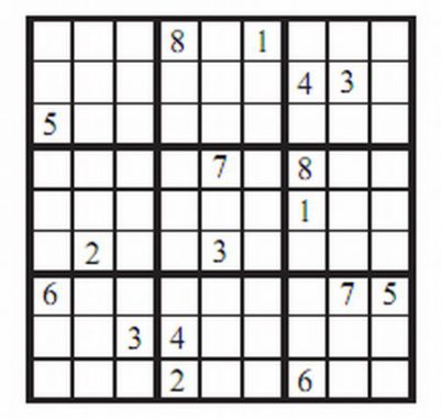 Ein klassisches Sudoku-Rätsel mit 17 Hinweisen
