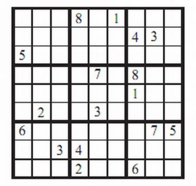 Ein klassisches Sudoku-Rätsel mit 17 Hinweisen Ein klassisches Sudoku-Rätsel mit 17 Hinweisen