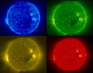 Unsere Sonne, fotografiert in verschiedenen Wellenlängen. (Stereo Project / NASA)