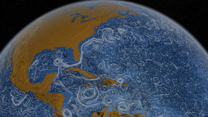 Standbild aus den unten eingebetteten Videos über die Entwicklung großräumiger Meeresströmungen (NASA / SVS)