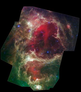 Die Sternentstehungsregion W5, aufgenommen vom Spitzer Space Telescope. (NASA / JPL-Caltech / Harvard-Smithsonian CfA) Die Sternentstehungsregion W5, aufgenommen vom Spitzer Space Telescope. (NASA / JPL-Caltech / Harvard-Smithsonian CfA)