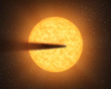 Künstlerische Darstellung des Exoplaneten mit seinem Staubschweif vor dem Zentralstern KIC 12557548. (NASA) Künstlerische Darstellung des Exoplaneten mit seinem Staubschweif vor dem Zentralstern KIC 12557548. (NASA)