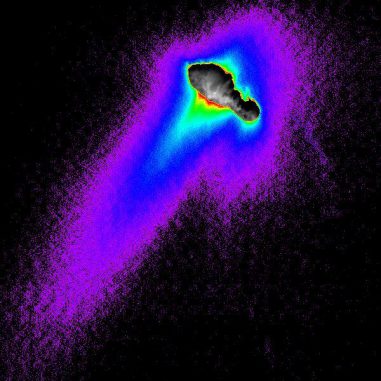 Der Kern, die Jets und die Koma des Kometen Borrelly, aufgenommen von der Raumsonde Deep Space 1. (NASA / JPL) Der Kern, die Jets und die Koma des Kometen Borrelly, aufgenommen von der Raumsonde Deep Space 1. (NASA / JPL)