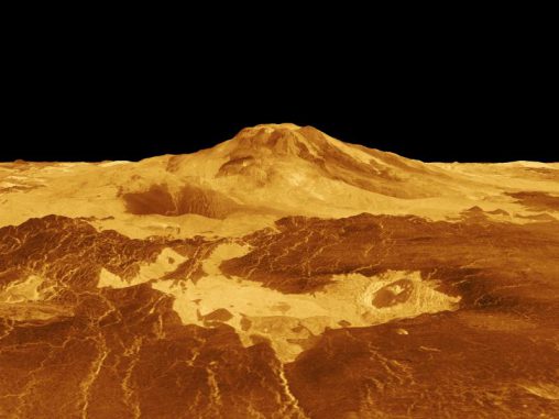 3D-Ansicht des Vulkans Maat Mons auf der Venus, basierend auf Radardaten der Raumsonde Magellan. (NASA / JPL)