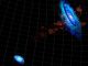 Diese Grafik zeigt die Gasbrücke zwischen der Andromeda-Galaxie M31 (rechts) und dem Dreiecksnebel M33 (Bill Saxton, NRAO / AUI / NSF)
