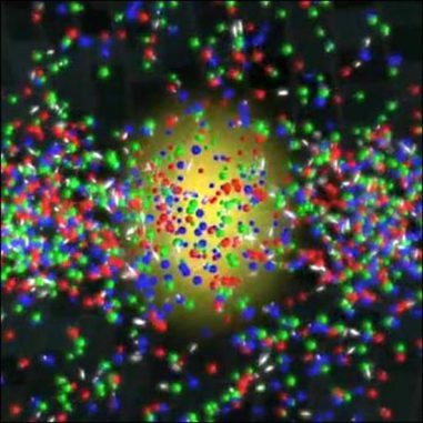 Im RHIC verschmelzen Protonen und Neutronen, um ein Quark-Gluonen-Plasma zu bilden. (RHIC)