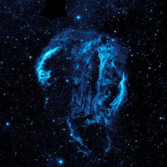 Der Cirrusnebel in ultravioletten Wellenlängen, aufgenommen vom Galaxy Evolution Explorer (GALEX). (NASA / JPL-Caltech)