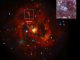 Die Galaxie M83 und der Supernova-Überrest SN 1957D (linkes Quadrat). Die neu entdeckten Röntgenemissionen deuten auf einen Pulsar hin. (X-ray: NASA / CXC / STScI / K.Long et al., Optical: NASA / STScI)