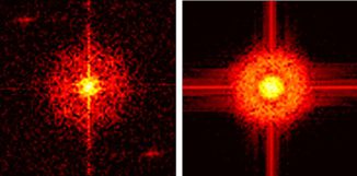 Experimentell gemessenes Landau-Niveau 1 (links) und numerisch simuliertes Landau-Niveau 1 (rechts). (Image courtesy of University of Warwick)