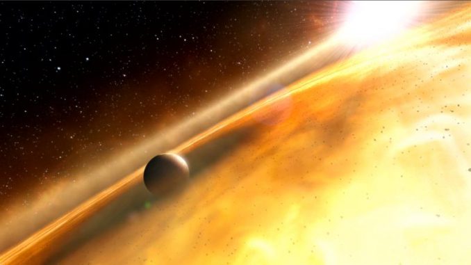 Künstlerische Darstellung des Exoplaneten Fomalhaut b. (ESA; Hubble, M. Kornmesser; and ESO, L. Calçada and L. L. Christensen)
