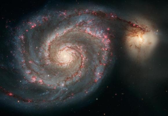 Die Whirlpool-Galaxie (links) und ihre Begleitgalaxie. (NASA, ESA, S. Beckwith (STScI), and The Hubble Heritage Team (STScI / AURA)