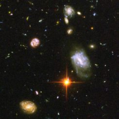 Ein kleiner Ausschnitt des Hubble Ultra Deep Field. Man erkennt zahlreiche Galaxien unterschiedlichster Formen und Ausrichtungen. (NASA, ESA, and S. Beckwith (STScI) and the HUDF Team)