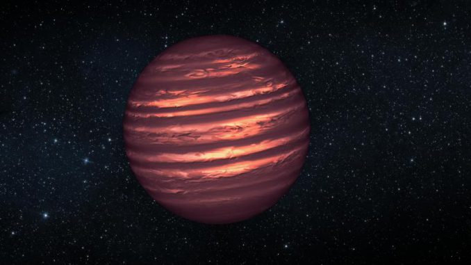 Künstlerische Darstellung des Braunen Zwergs 2MASSJ22282889-431026 und seiner atmosphärischen Wettersysteme. (NASA / JPL-Caltech) Künstlerische Darstellung des Braunen Zwergs 2MASSJ22282889-431026 und seiner atmosphärischen Wettersysteme. (NASA / JPL-Caltech)