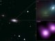 Die Supernova SN 2006gy in der Galaxie NGC 1260 gehört ebenfalls zum Typ IIn. Im Röntgenspektrum leuchtete die Supernova (oben rechts) ähnlich hell wie der gesamte Kern ihrer Heimatgalaxie (unten links). (X-ray: NASA / CXC, Nathan Smith, Weidong Li (UC Berkeley) et al.; IR: PAIRITEL / Lick / UC Berkeley / J.Bloom, C.Hansen)