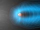 Schematische Darstellung der nahen Erdumgebung. Ein stetiger Strom aus solaren Partikeln trifft auf die Magnetosphäre der Erde. (European Space Agency (ESA))