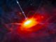 Diese Illustration zeigt einen fernen Quasar, der von einem Schwarzen Loch mit zwei Milliarden Sonnenmassen mit Energie versorgt wird. (ESO / M. Kornmesser)