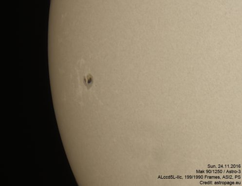 Sonne vom 24.11.2016. (astropage.eu) Sonne vom 24.11.2016. (astropage.eu)