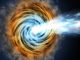 Künstlerische Darstellung eines Blazars. Wenn einer der beiden ausgestoßenen Jets in Richtung Erde zeigt, erscheint die Galaxie besonders hell und wird als Blazar klassifiziert. (Credits: M. Weiss / CfA)